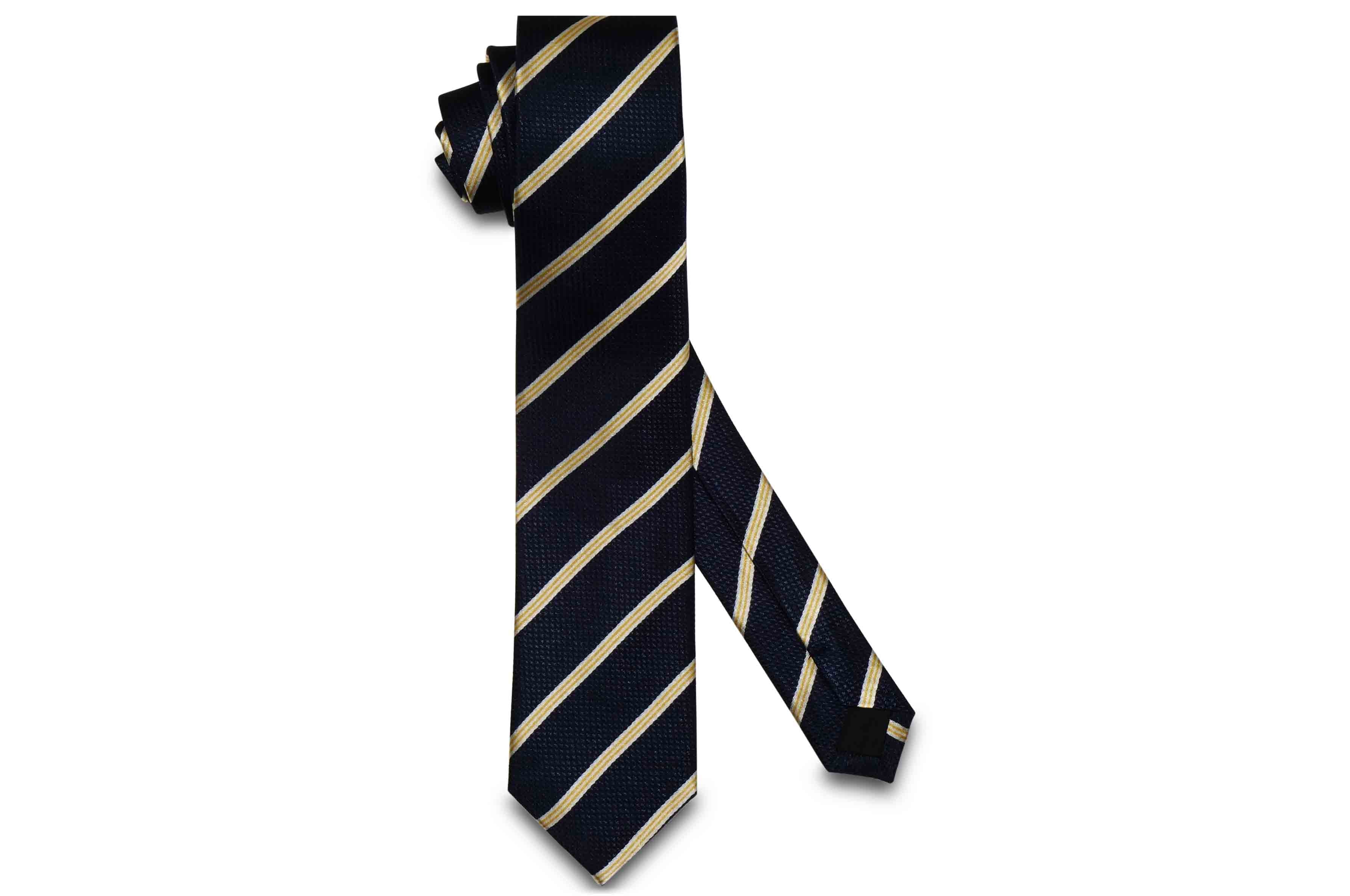 Navy Yellow Stripes Silk Skinny Tie – Aristocrats Bows N Ties