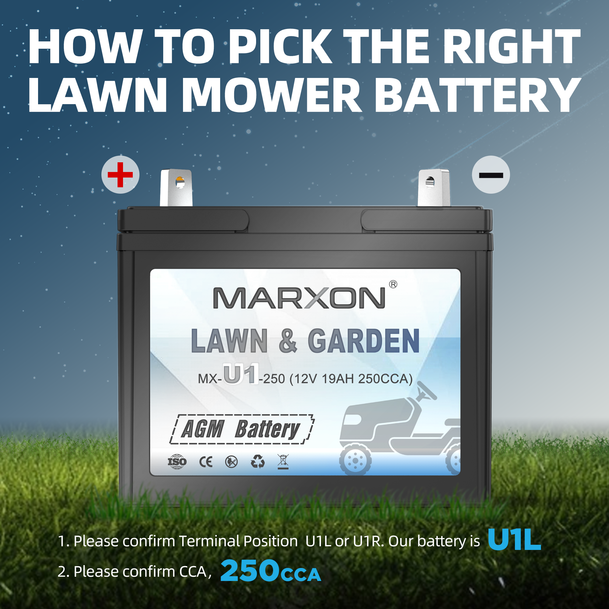 Marxon U1 250CCA Riding Lawn Mower Batteries, Garden Tractors Battery