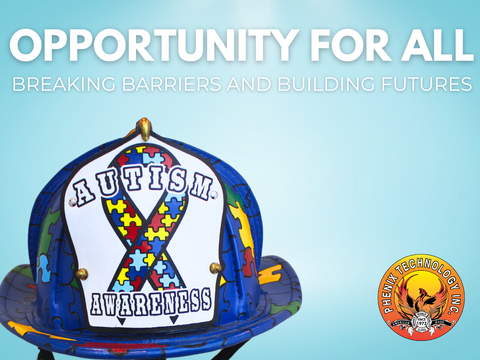 Opportunity For All Image featuring a custom Autism Awareness TL-2 Traditional Leather Helmet