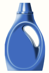 Blue detergent bottle with a handle and cap.