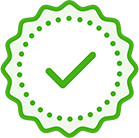 Green check mark icon inside a circular badge.