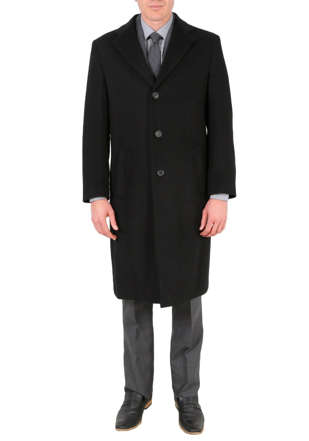 Creed Men's Wool Black Tone Stripe Top Coat