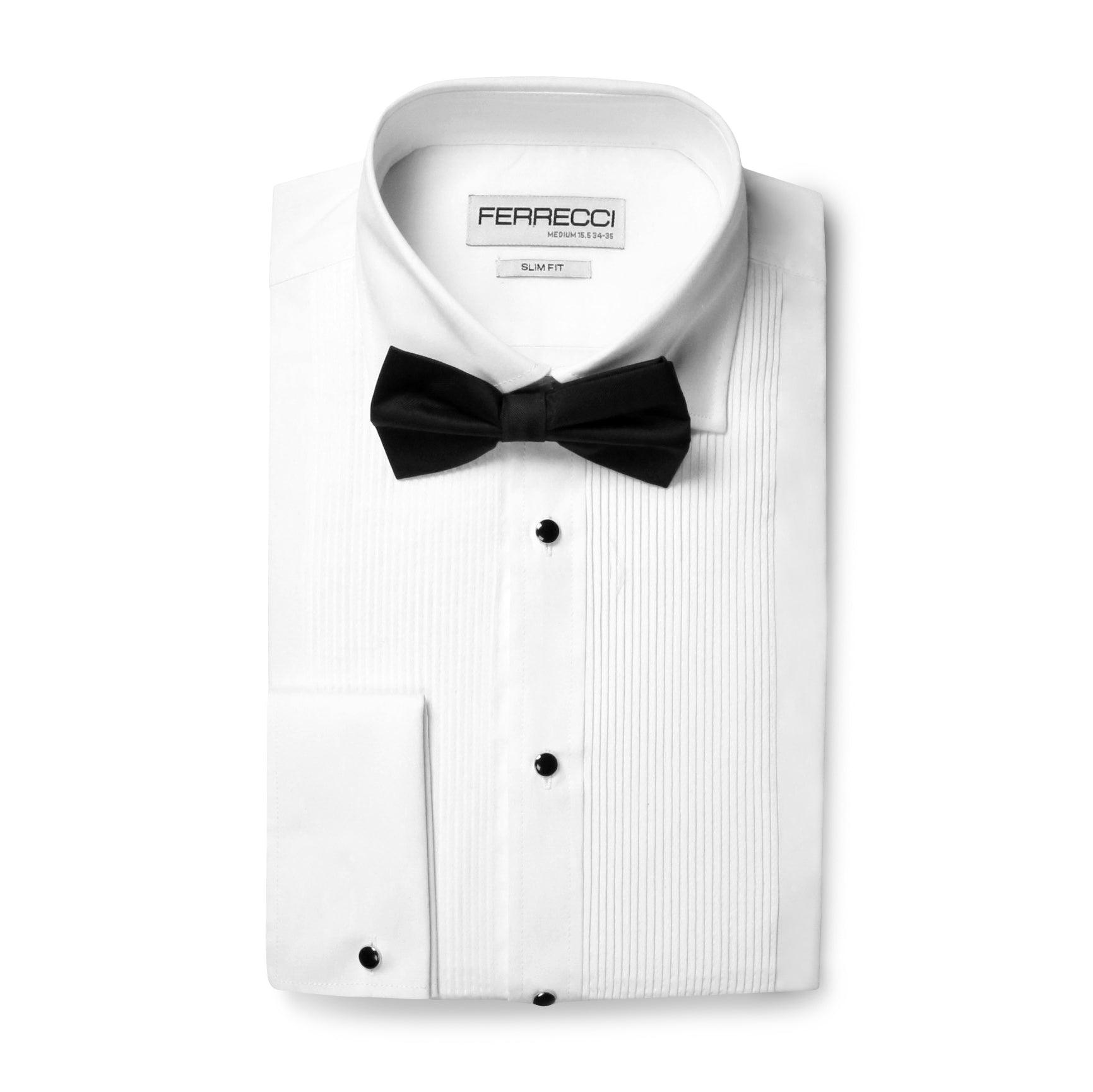 Luxe Microfiber Men's Fitted 1/4 inch Pleated Tuxedo Shirt, Wing Collar  Style Louie, White, 13-13.5 Neck 32-33 Sleeve : : Clothing,  Shoes & Accessories