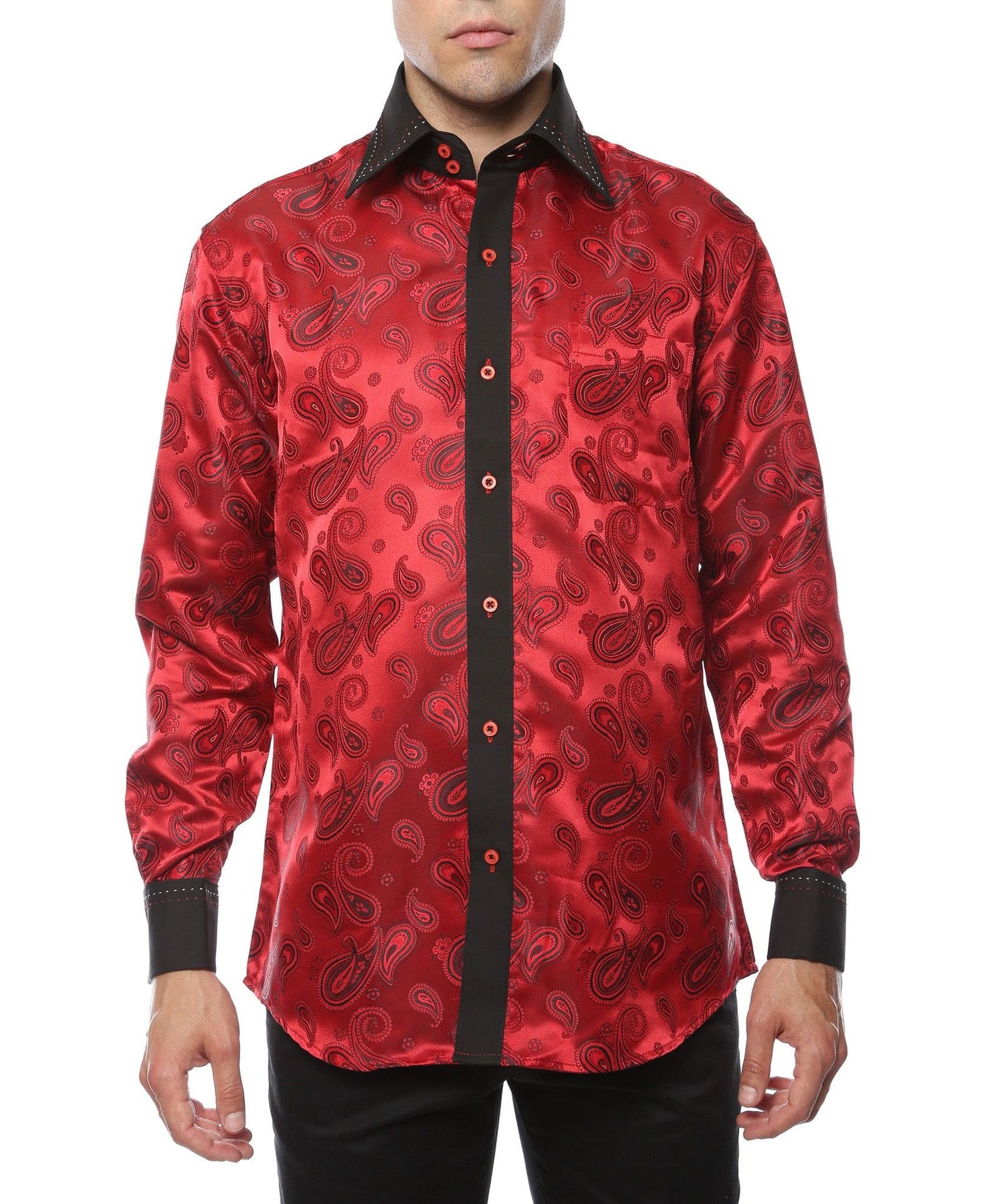 Ferrecci Men's Satine Hi-1030 Pink Paisley Pattern Button Down