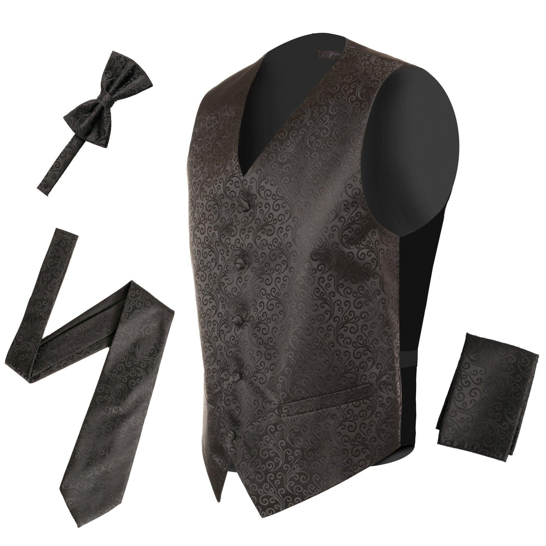 Premium Black 100% Wool Backless Tuxedo Vest / 2XL FIT ALL (50-60
