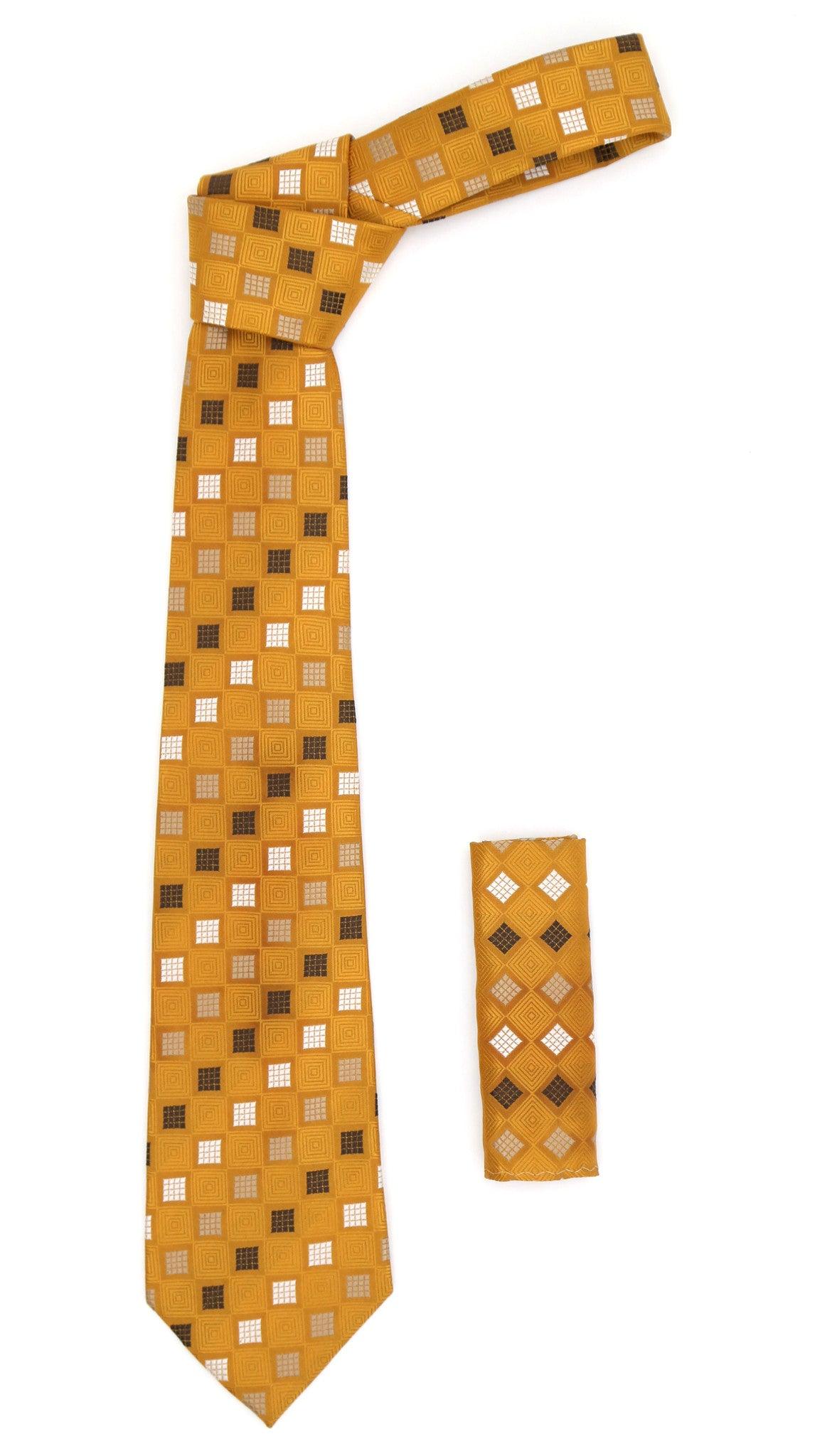 Geometric Burnt Orange Necktie w. White Brown and Tan Squares with ...