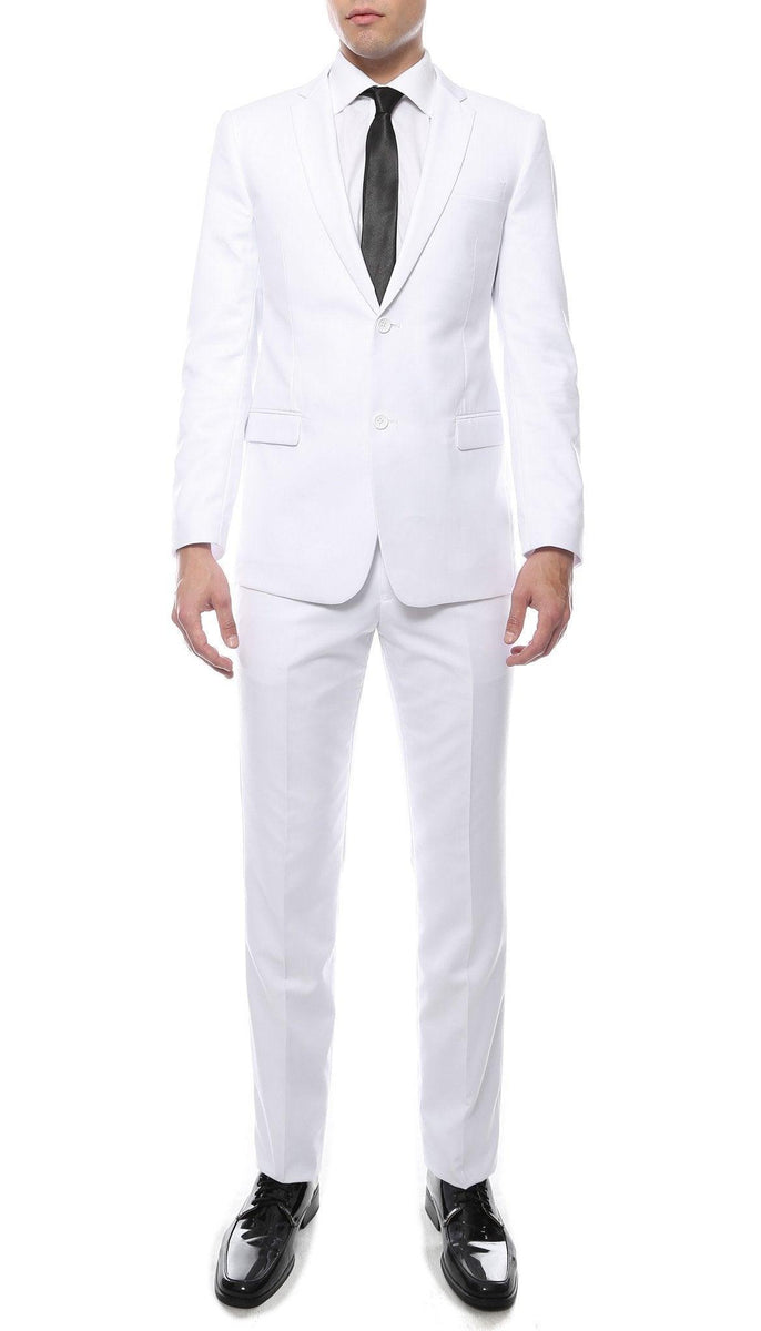 Mens 2 Piece 2 Button Slim Fit White Zonettie Suit