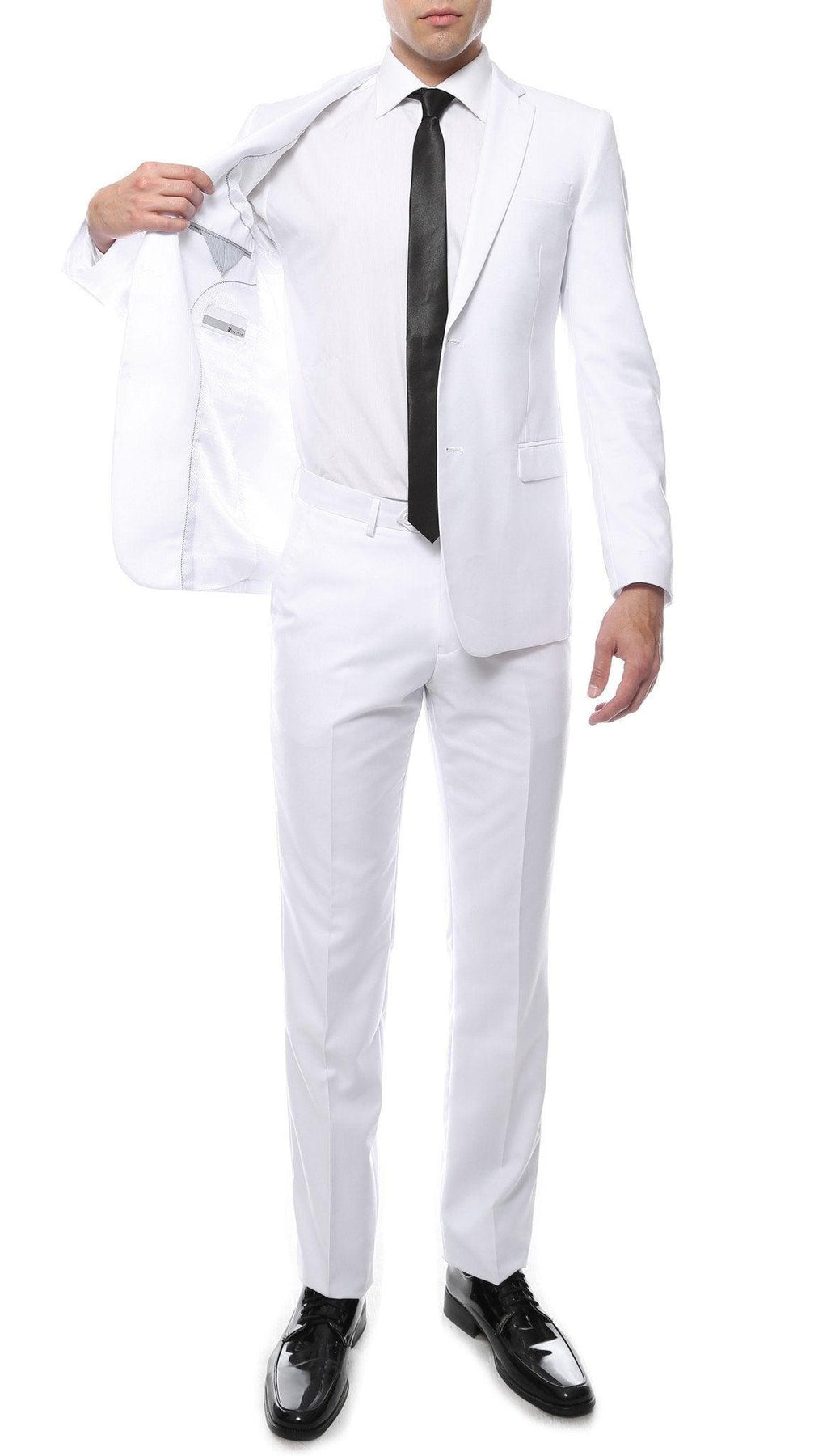 Mens 2 Piece 2 Button Slim Fit White Zonettie Suit