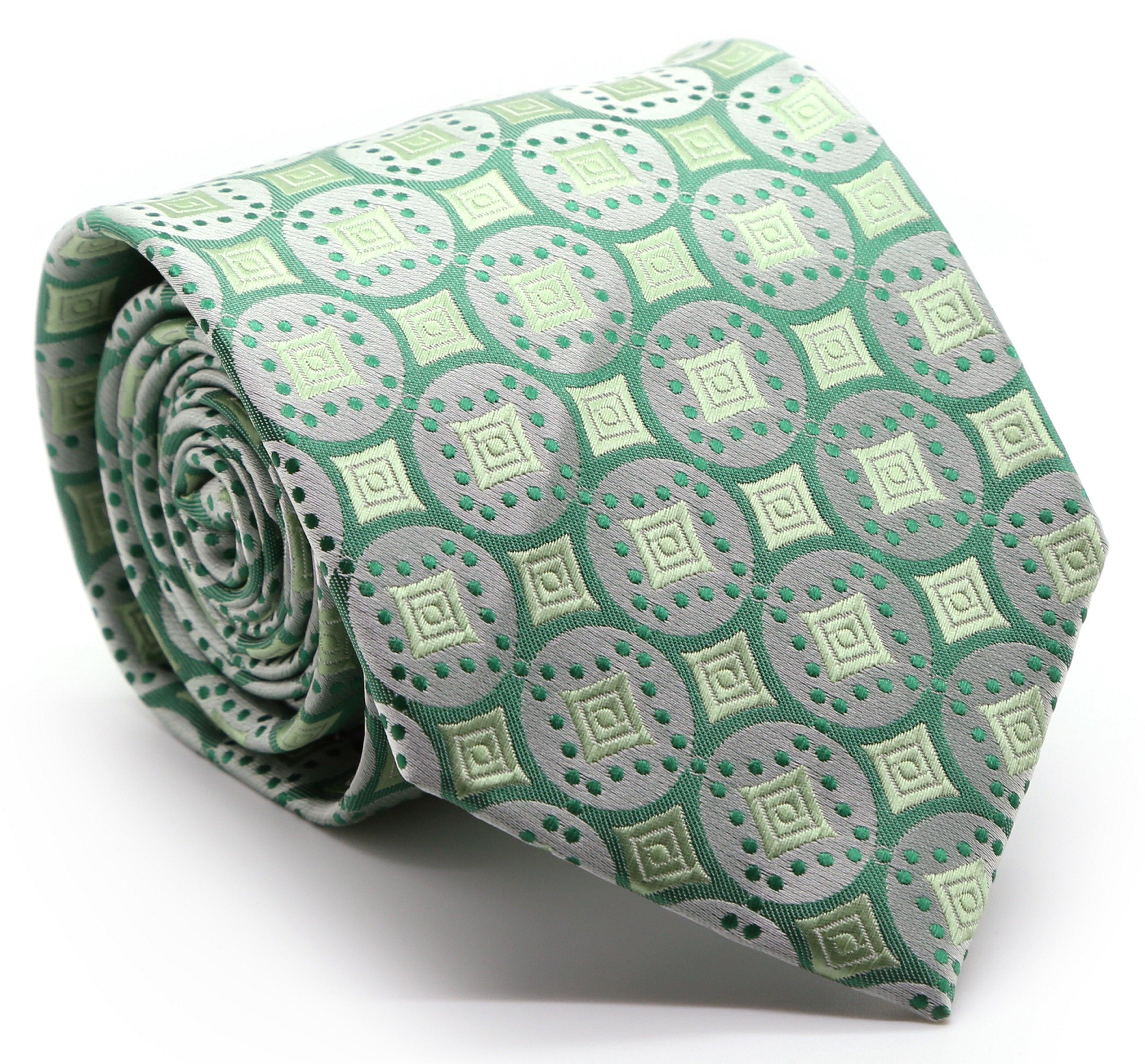 Mens Dads Classic Green Geometric Pattern Business Casual Necktie & Ha ...