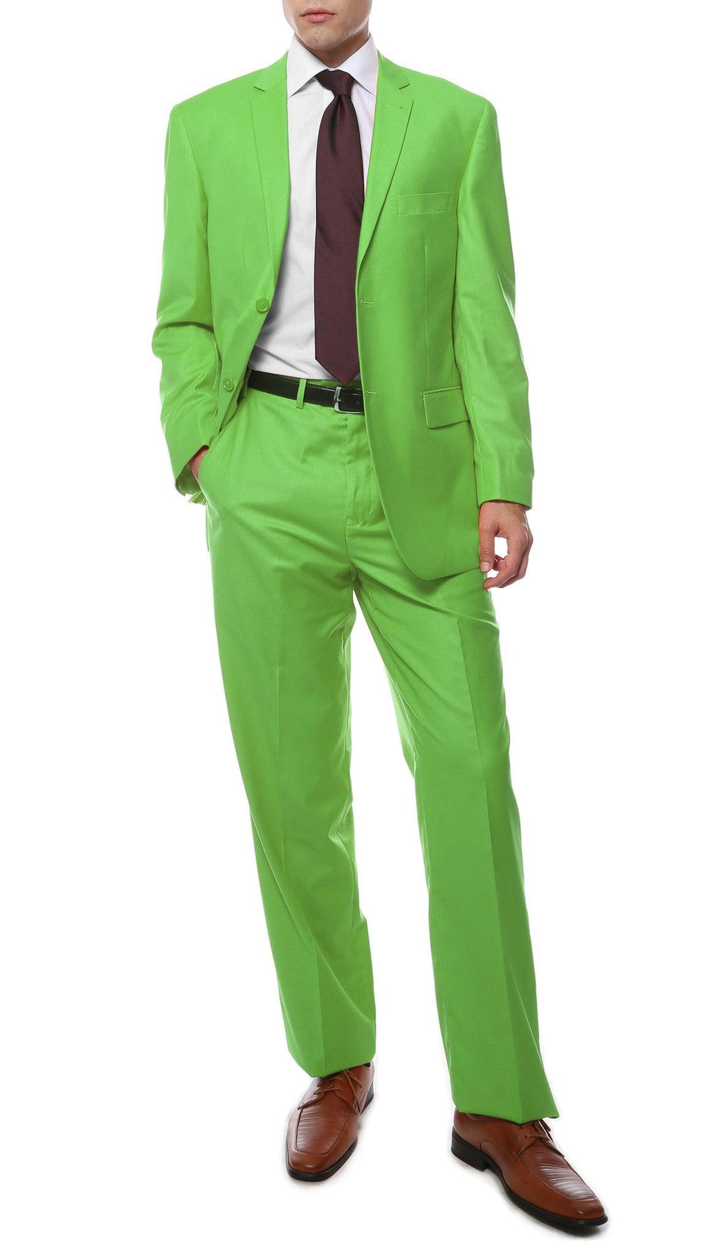 Evan Cool Lime Green Peaked Lapel Close Fitting Prom Men Suit | Allaboutsuit