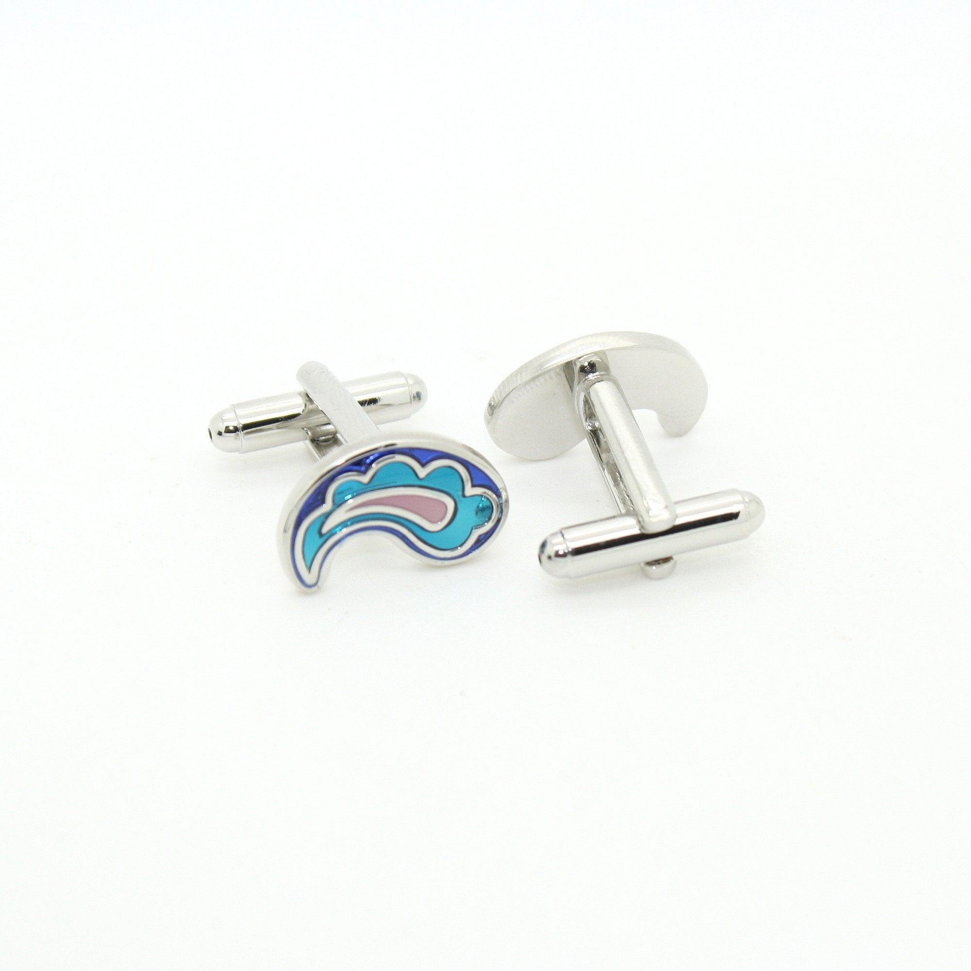 Silvertone Paisley Design Cuff Links With Jewelry Box