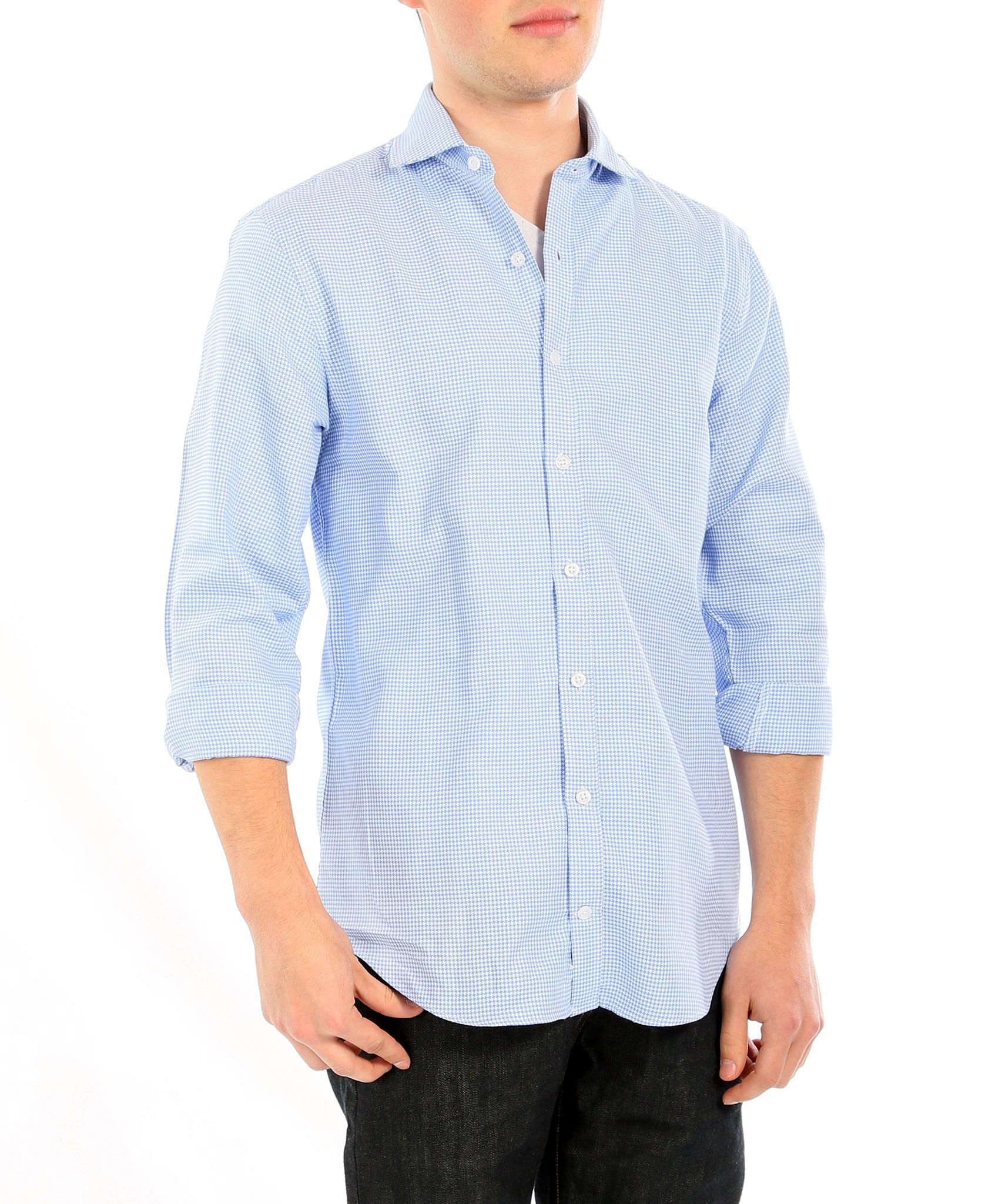 Ferrecci Knox Blue Houndstooth Slim Fit Cotton Dress Shirt – Ferrecci USA