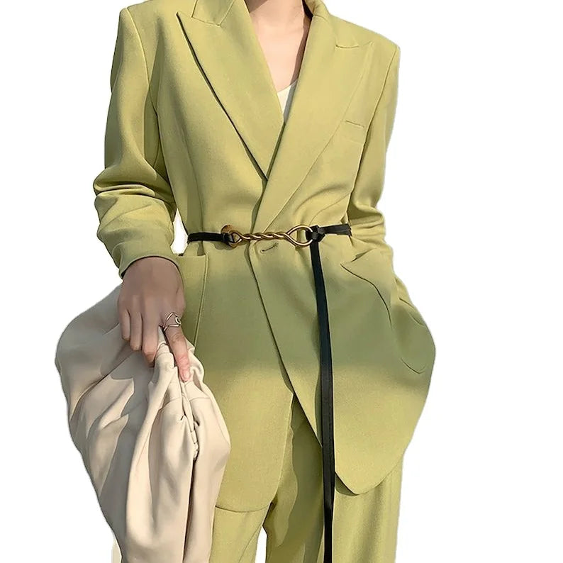 2 Pieces Suit Set Shawl Collar Straight and Smooth Formal Pant Suit Office Lady Uniform Designs for Women Business Work Wear