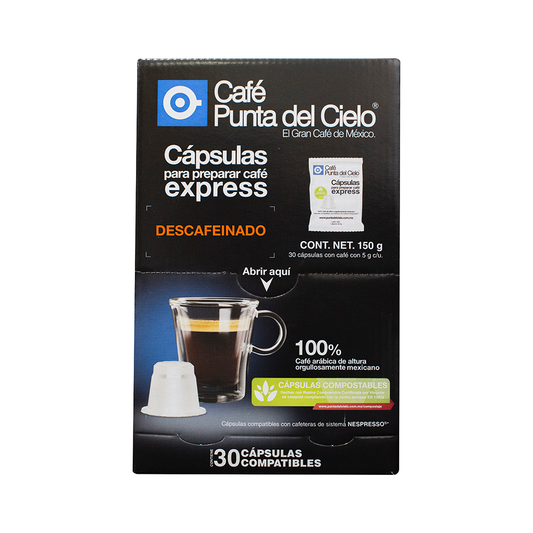 Cápsulas de café descafeinado 100% Arábica compatibles con Nespresso