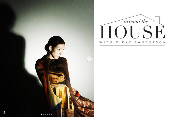 Around the House website logo on the right and and image of an instagram post of alba amicorum scarves on the left