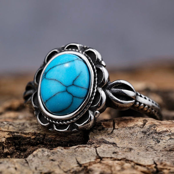 Turquoise ring turquoise stone silver ring with zircon firoza ring