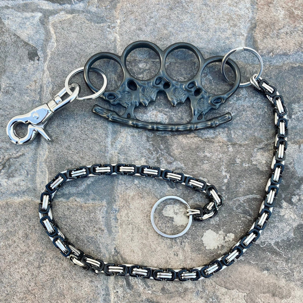 Sanity Jewelry Four Finger Wallet Chain - Silver Daytona Road King - w/ Polished Skull Four Finger Ring 36 - WCK-1 29 Inches