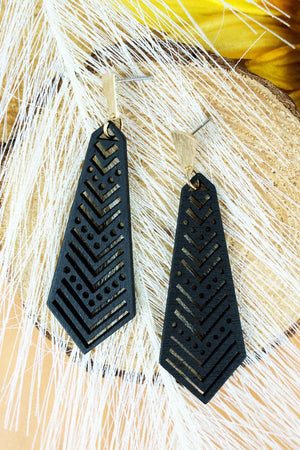 BLACK ARROW DESIGN FILIGREE WOOD EARRINGS - Glitzy Gals 