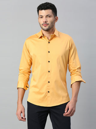 Formal Shirts for Men - Mustard Yellow Solid Satin