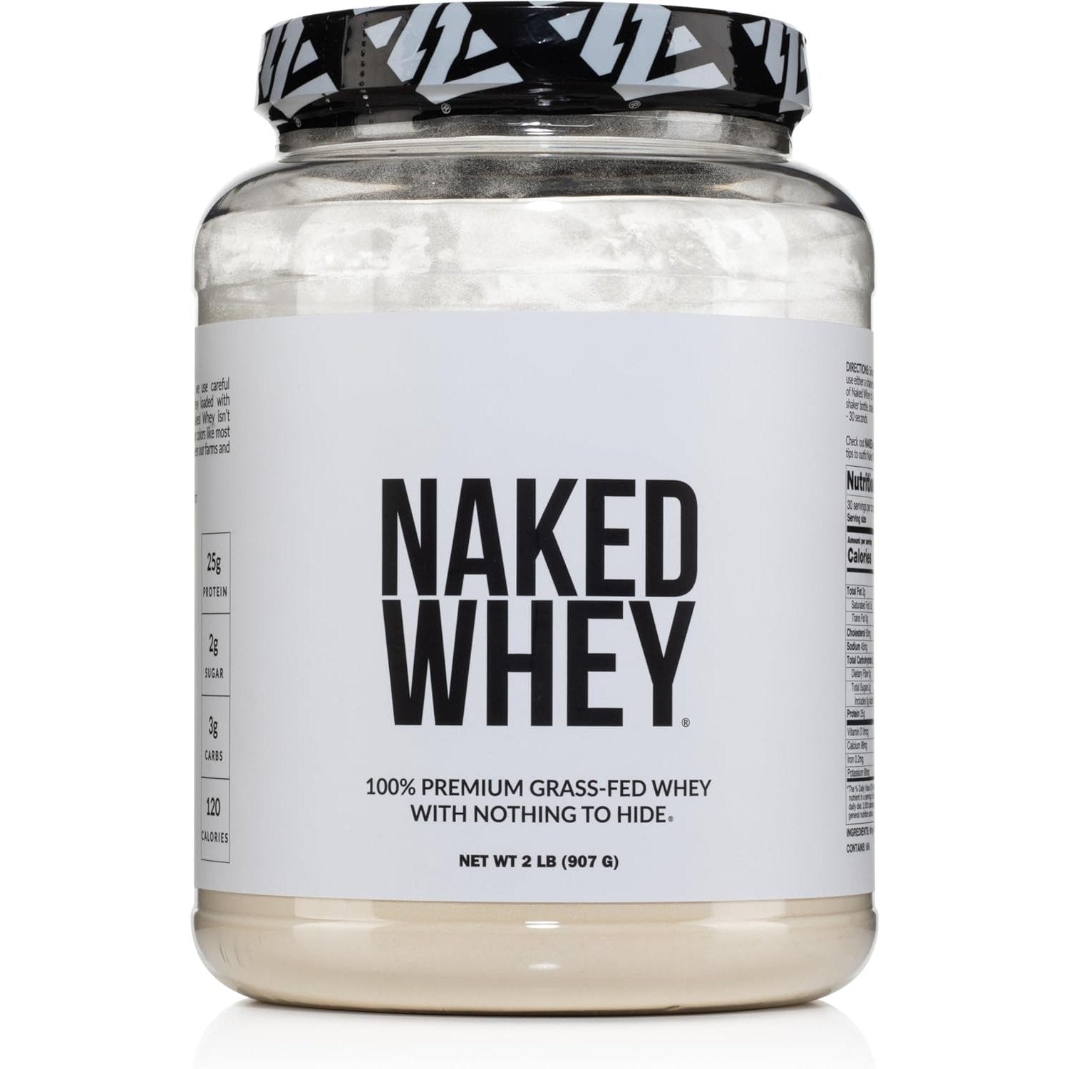 NAKED nutrition Whey 2LB 100% Grass Fed Whey Protein Powder - Only 1 Ingredient, Unflavored Whey Protein, Undenatured, Gluten Free, Soy Free, No GMOs, No Preservatives