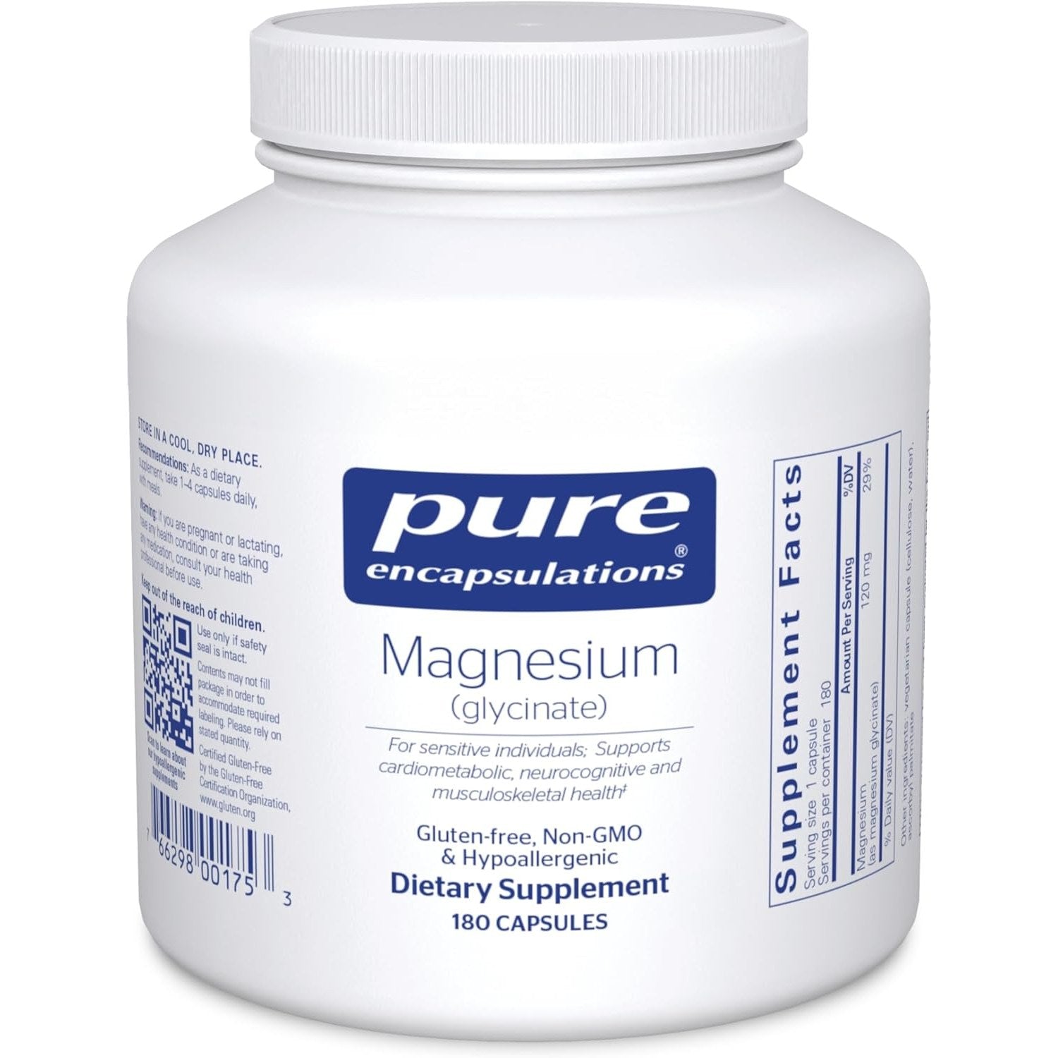 Pure Encapsulations Magnesium (Glycinate) - Supplement to Support Stress Relief, Sleep, Heart Health, Nerves, Muscles, and Metabolism* - with Magnesium Glycinate - 180 Capsules
