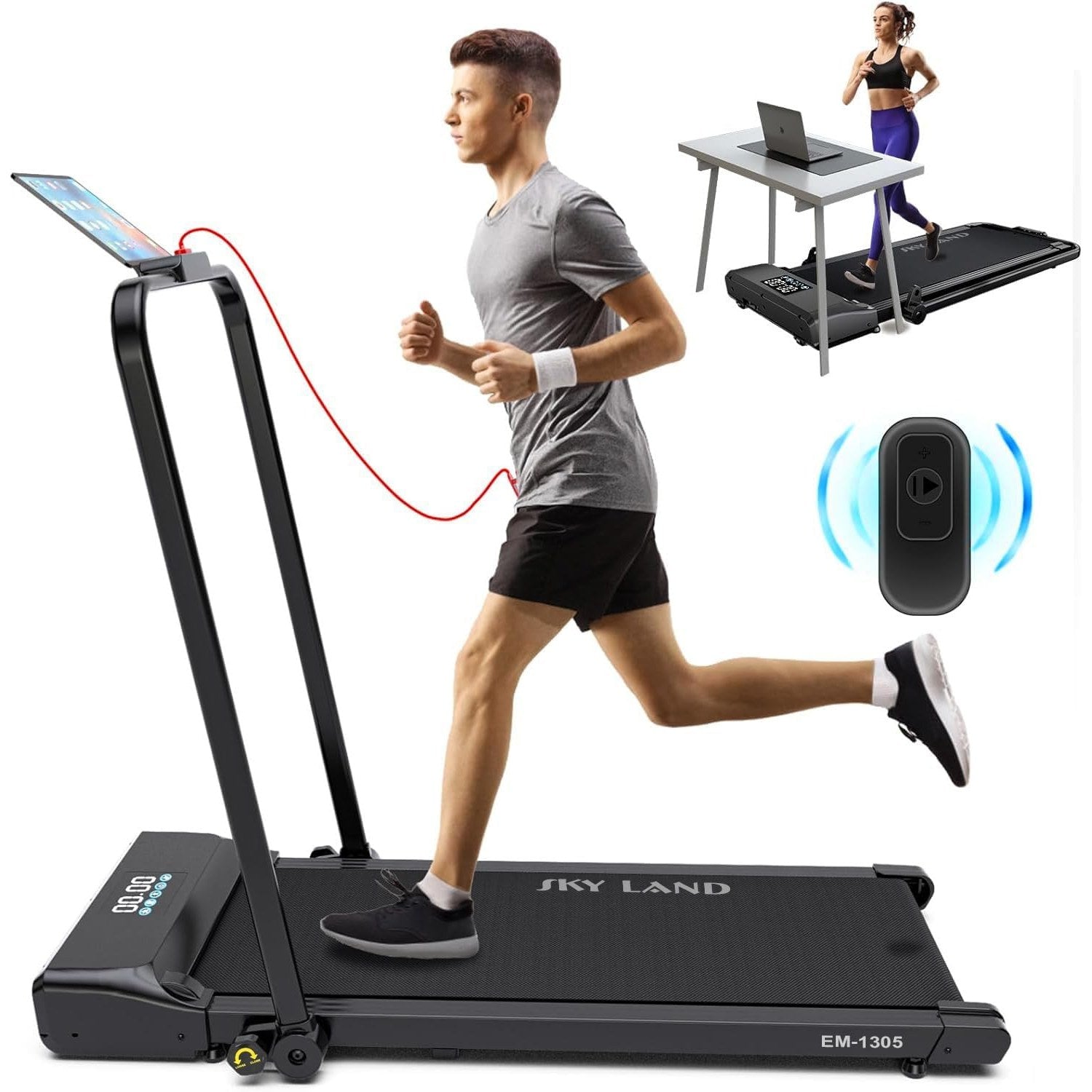 SKY LAND 2HP Foldable Under Desk Treadmills | Compact Walking Pads with Bluetooth, LCD Display, Remote Control, Two-Speed Modes (1-12 KM/H) for Home, Office & Gym