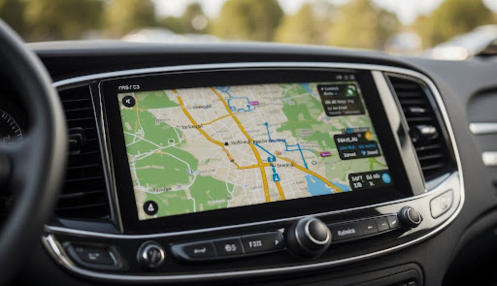 GPS navigation system in car dashboard.