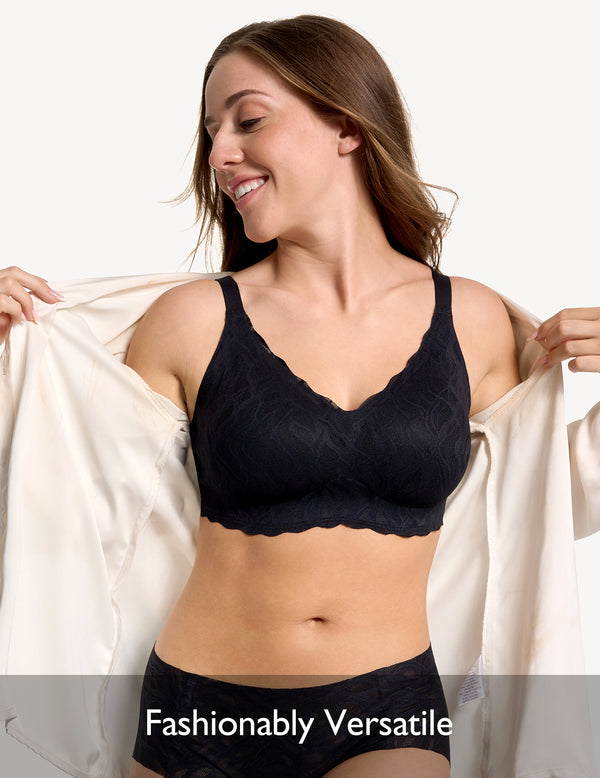 COMFELIE Seamless Bra Wireless Full Coverage Bralette with Support, Born  for Her Ultra-Fit TrigonalForm T-Shirt Bra EB061 Black, Medium Plus at   Women's Clothing store