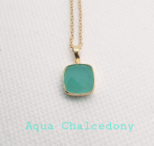 Necklace Aqua or Blue Chalcedony Square