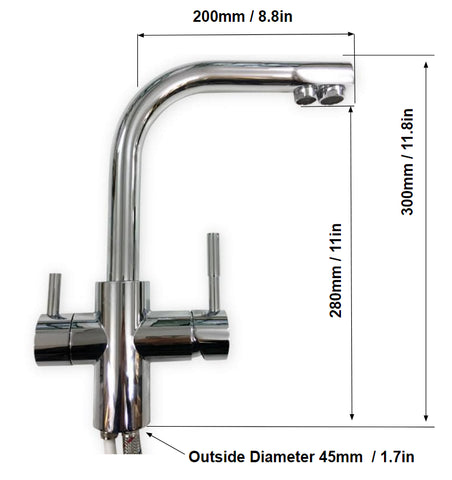 Three way filtered tap dimensions