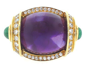 David Webb Amethyst, Diamond and Emerald Ring