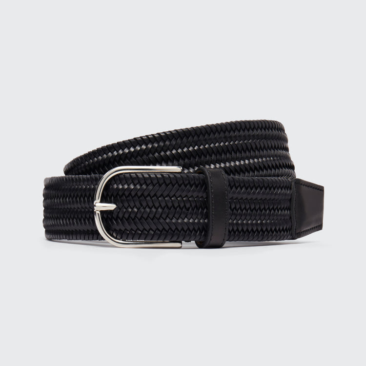 Woven Elasticated Leather Belt Black 35mm - Harrys London - gallery - 1