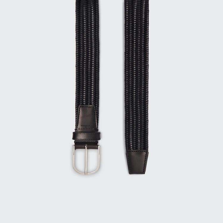 Woven Elasticated Leather Belt Black 35mm - Harrys London - gallery - 2