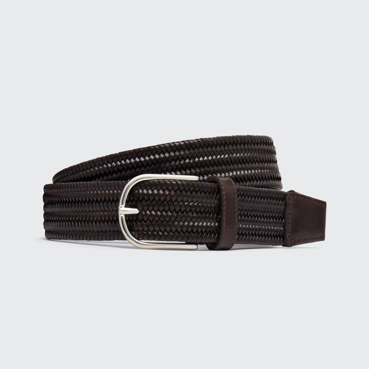 Woven Elasticated Leather Belt Dark Brown 35mm - Harrys London - gallery - 1
