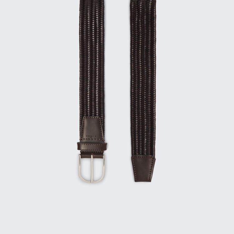 Woven Elasticated Leather Belt Dark Brown 35mm - Harrys London - gallery - 2