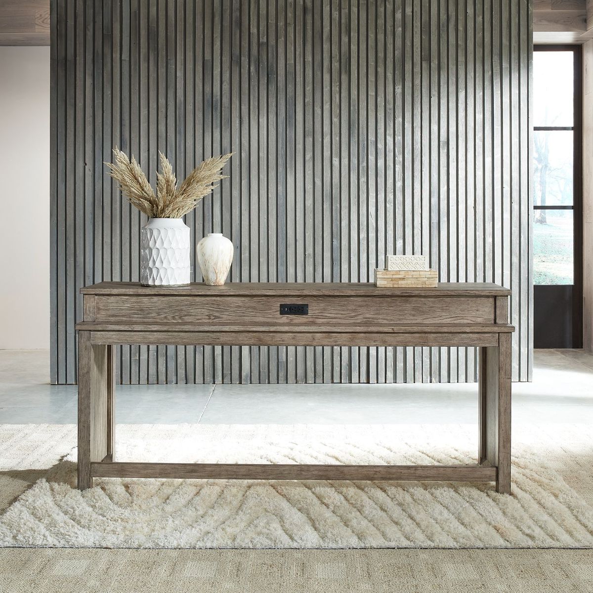 Liberty Furniture Skyview Lodge Console Bar Table in Cobblestone
