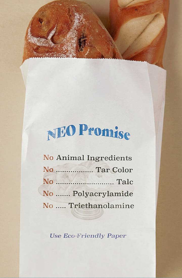 NEO Promise: No Animal Ingredients, No Tar Color, No Talc, No Polyarcylamide, No Triethanolamine, Use Eco-Friendly Paper