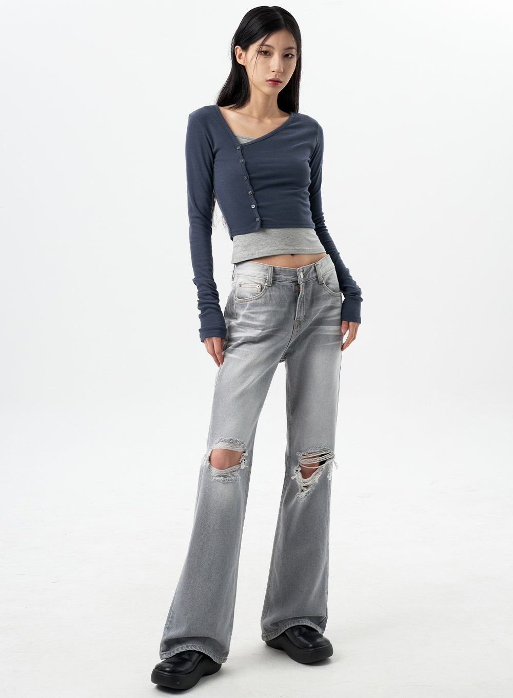 Ripped Bootcut Jeans CY310