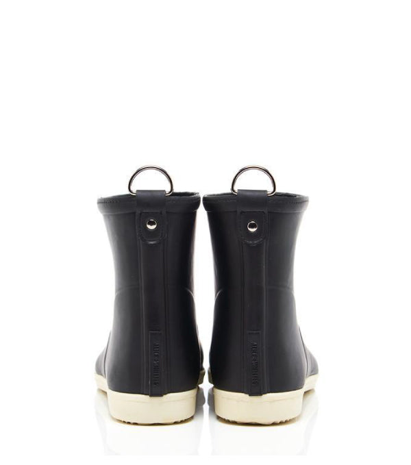 black and white rain boots