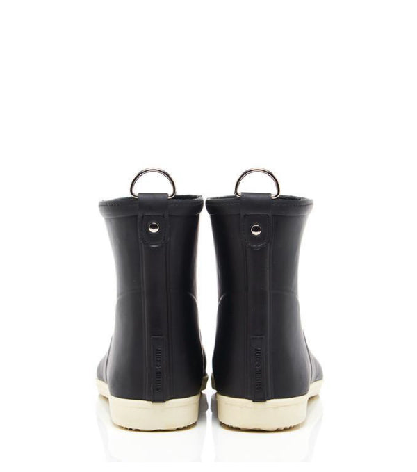 black and grey rain boots