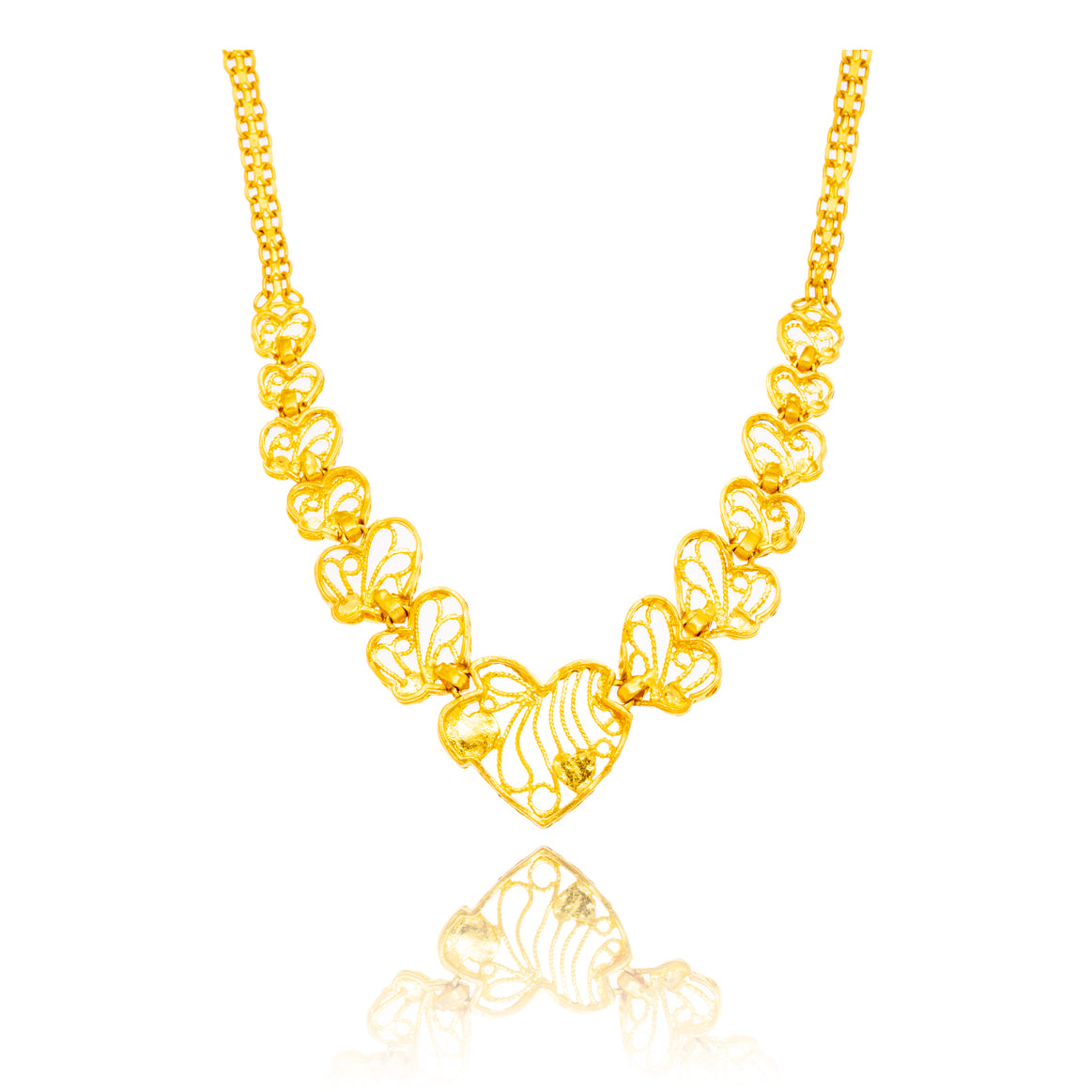 24Kt Yellow Gold And Rhodium Enhanced Filigree And Diamond Cut Heart ...