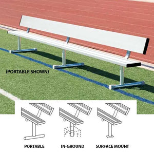 Athletic Connection 15' Permanent Aluminum Bench with Backrest – Heavy-Duty Galvanized Steel Legs – SKU: BEPB15 - Sideline Sport Supply