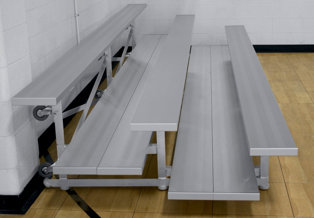Gared Spectator Tip n' Roll Bleacher - 21', 3 Row, Foot Plank - SKU: TRB0321DF