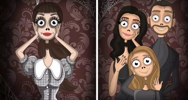 portraits dessinés dans le style de Tim Burton