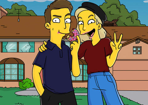 Portrait Personnalisé d'un couple en dessin Simpson