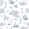 Atlanta Toile Traditional Wallpaper Wallpaper Navy / Sample