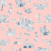 Atlanta Toile Traditional Wallpaper Wallpaper Pink Navy / Sample