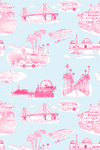 California Toile Peel & Stick Wallpaper Peel & Stick Wallpaper Light Blue Pink / 24" x 144"