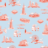 Chicago Toile Peel & Stick Wallpaper Peel & Stick Wallpaper Light Blue Red / 24"x 48"