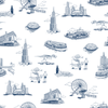 Chicago Toile Traditional Wallpaper Wallpaper Navy / Double Roll